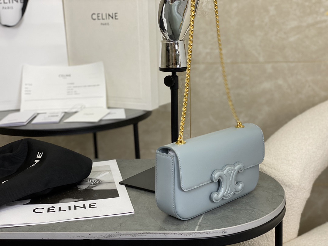 CELINE | Triomphe Shoulder Bag with Embossed Detailing, Sheepskin Interior  