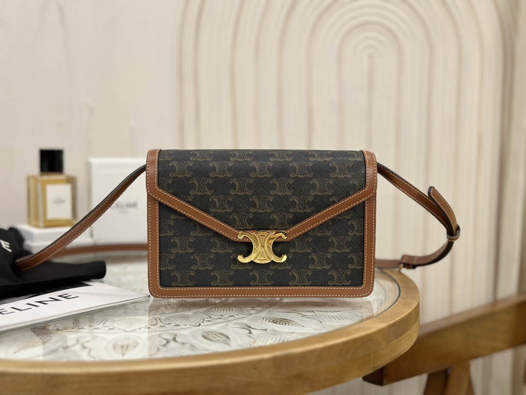 CELINE ENVELOPE Triomphe Leather Clutch  