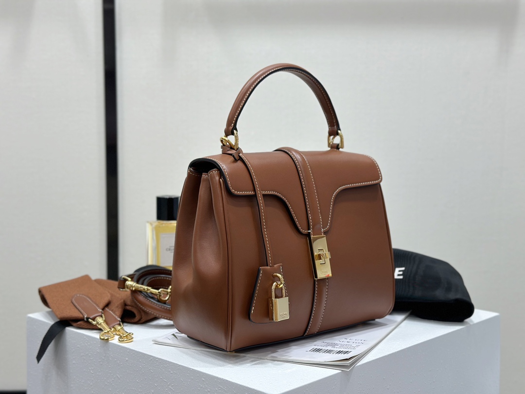 CELINE | 16 Mini Satin Finish Leather Handbag, Calfskin Leather Lining  