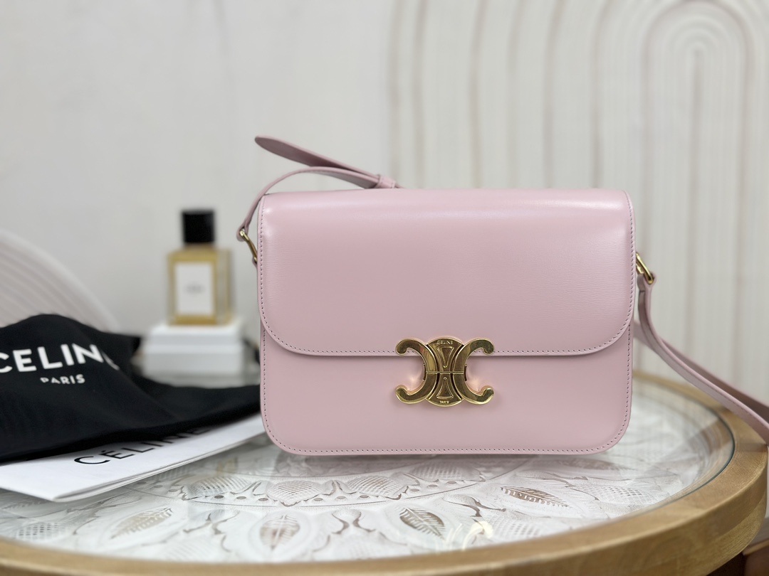 Celine Triomphe Pink Box Medium Series, Calfskin Leather, Lined with Small Sheepskin  