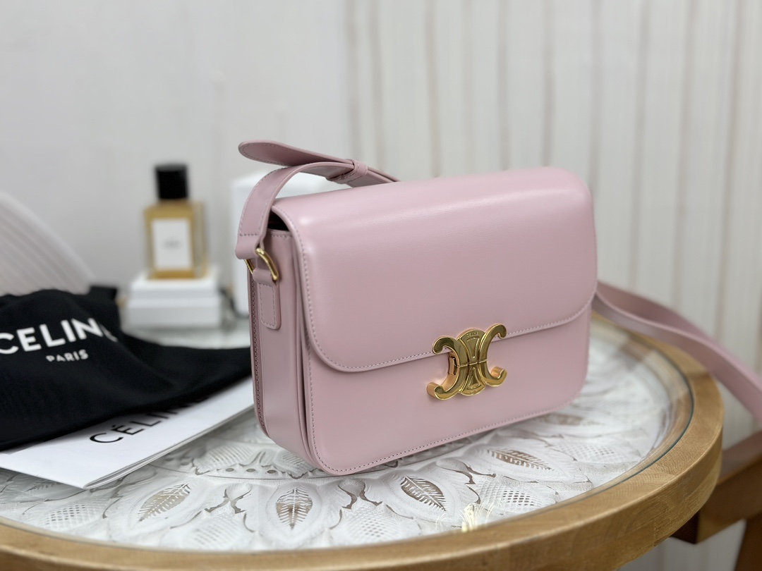 Celine Triomphe Pink Box Medium Series, Calfskin Leather, Lined with Small Sheepskin  