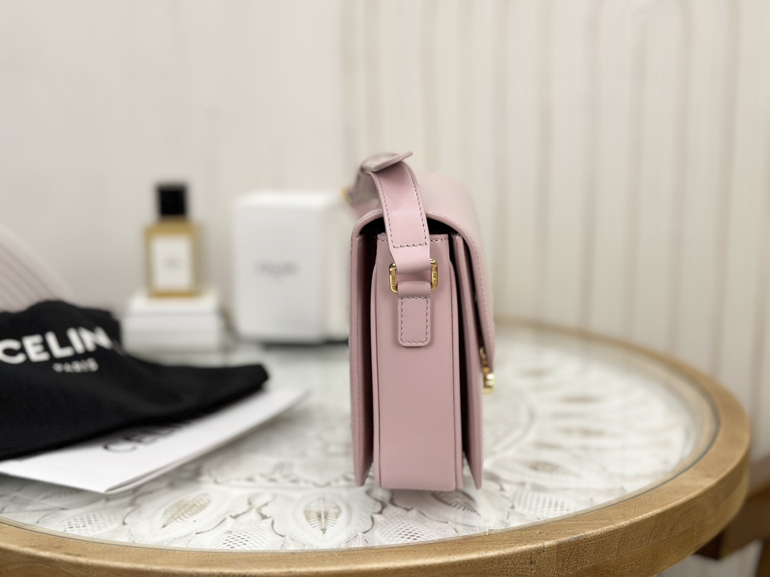 Celine Triomphe Pink Box Medium Series, Calfskin Leather, Lined with Small Sheepskin  