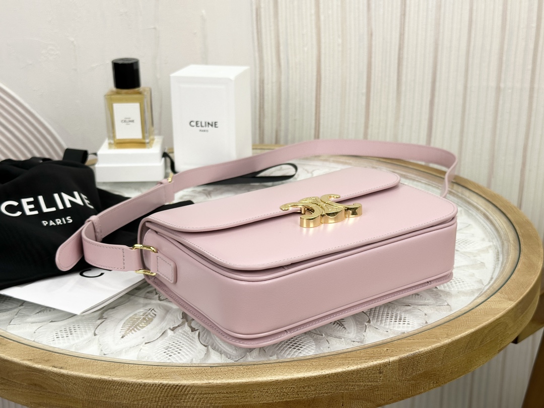 Celine Triomphe Pink Box Medium Series, Calfskin Leather, Lined with Small Sheepskin  