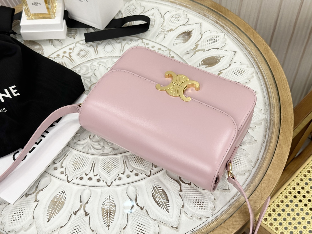 Celine Triomphe Pink Box Medium Series, Calfskin Leather, Lined with Small Sheepskin  