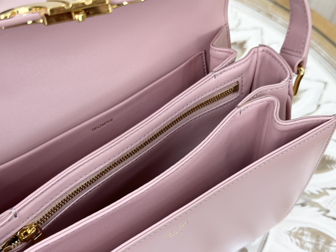 Celine Triomphe Pink Box Medium Series, Calfskin Leather, Lined with Small Sheepskin  