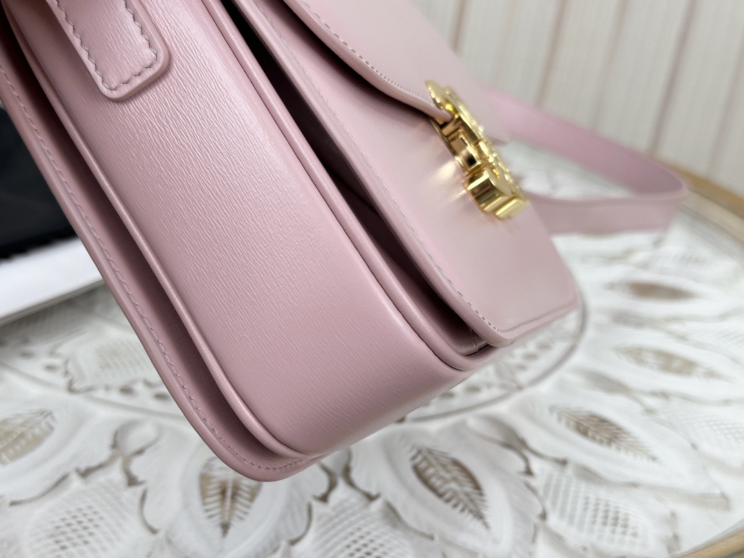 Celine Triomphe Pink Box Medium Series, Calfskin Leather, Lined with Small Sheepskin  