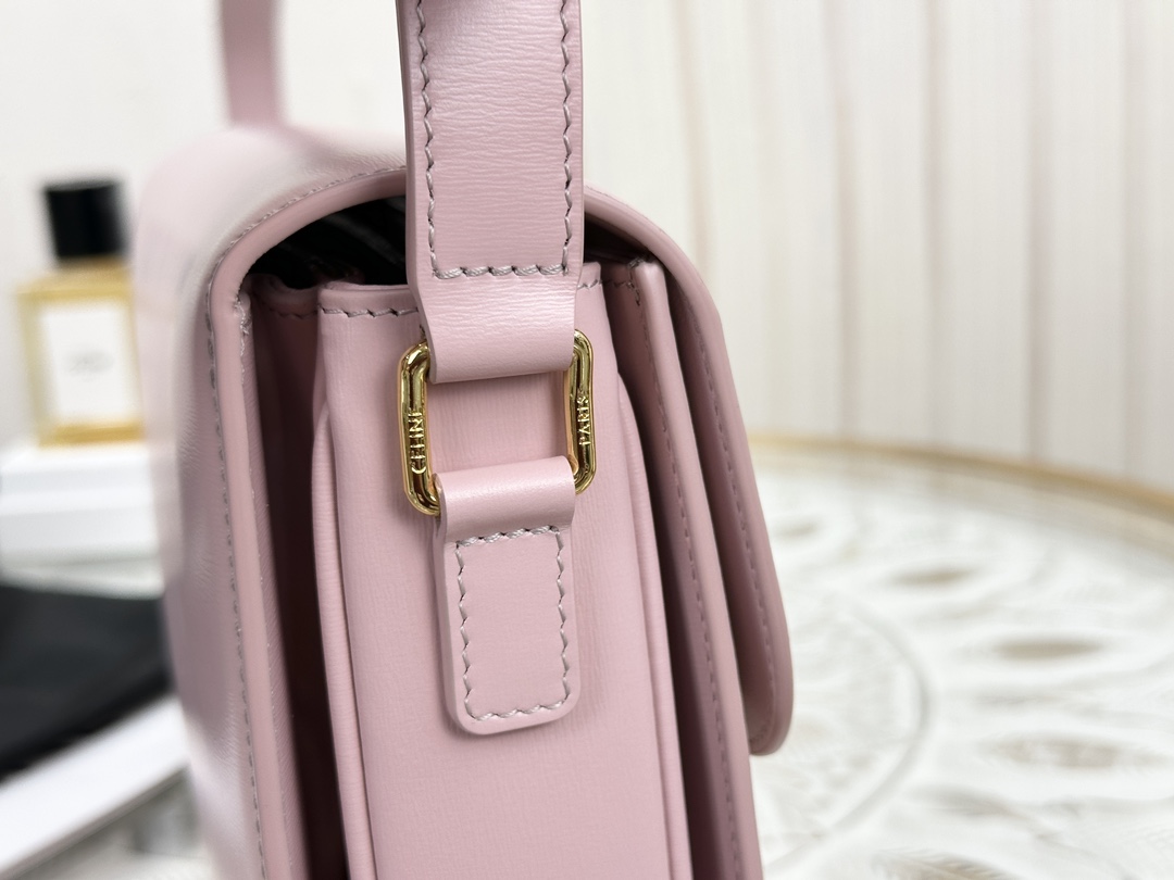 Celine Triomphe Pink Box Medium Series, Calfskin Leather, Lined with Small Sheepskin  