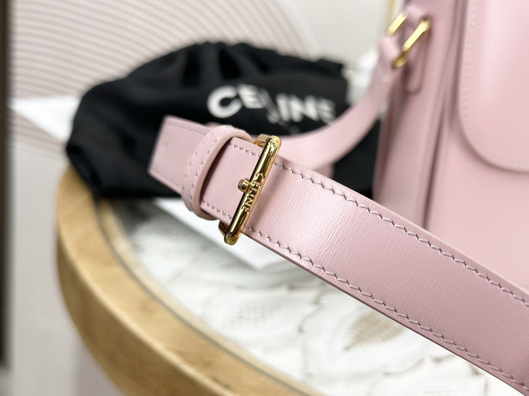 Celine Triomphe Pink Box Medium Series, Calfskin Leather, Lined with Small Sheepskin  