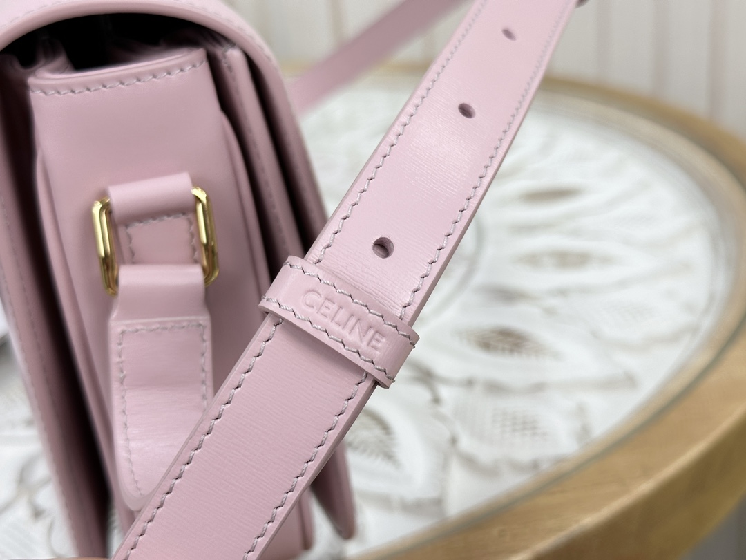 Celine Triomphe Pink Box Medium Series, Calfskin Leather, Lined with Small Sheepskin  