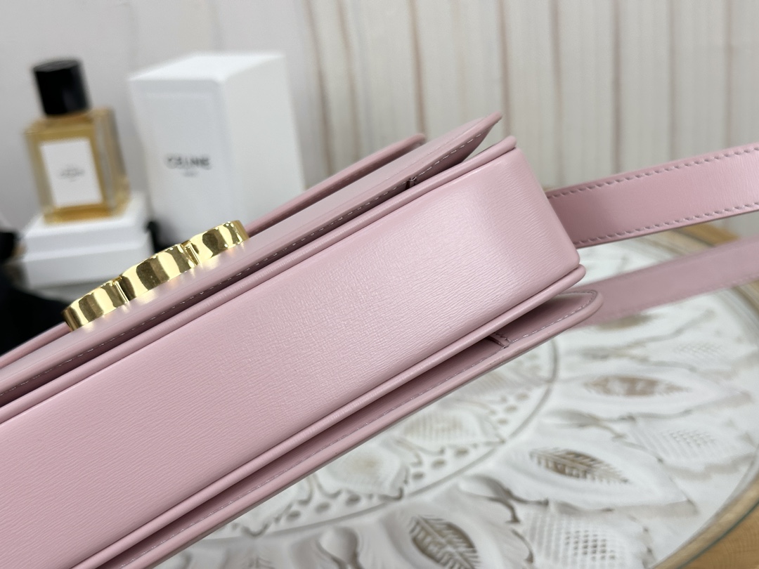 Celine Triomphe Pink Box Medium Series, Calfskin Leather, Lined with Small Sheepskin  