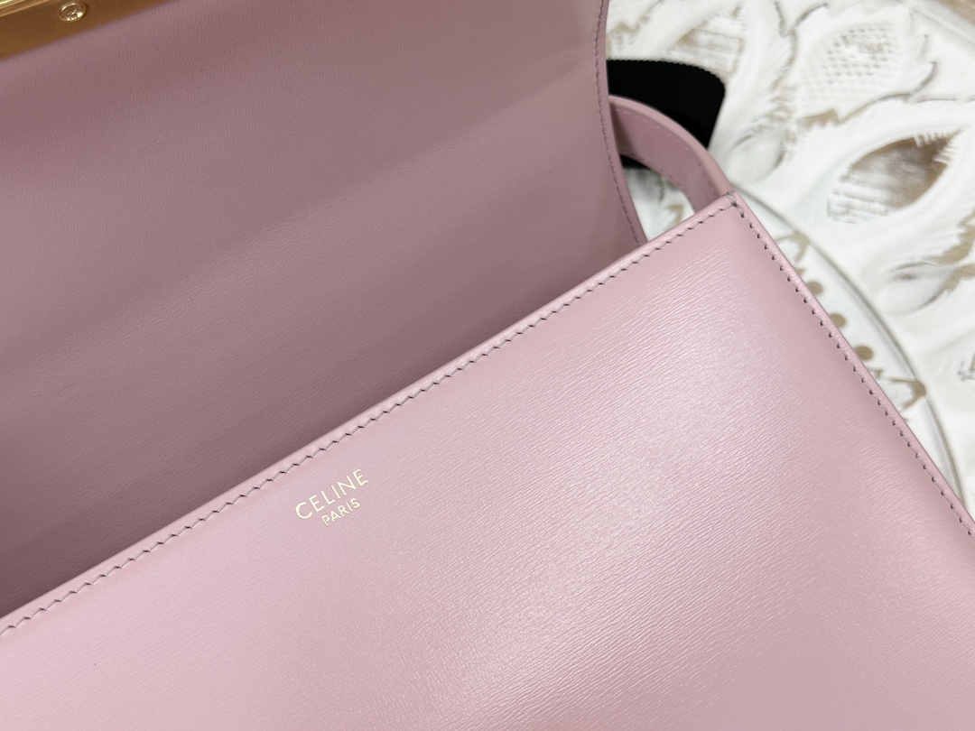 Celine Triomphe Pink Box Medium Series, Calfskin Leather, Lined with Small Sheepskin  