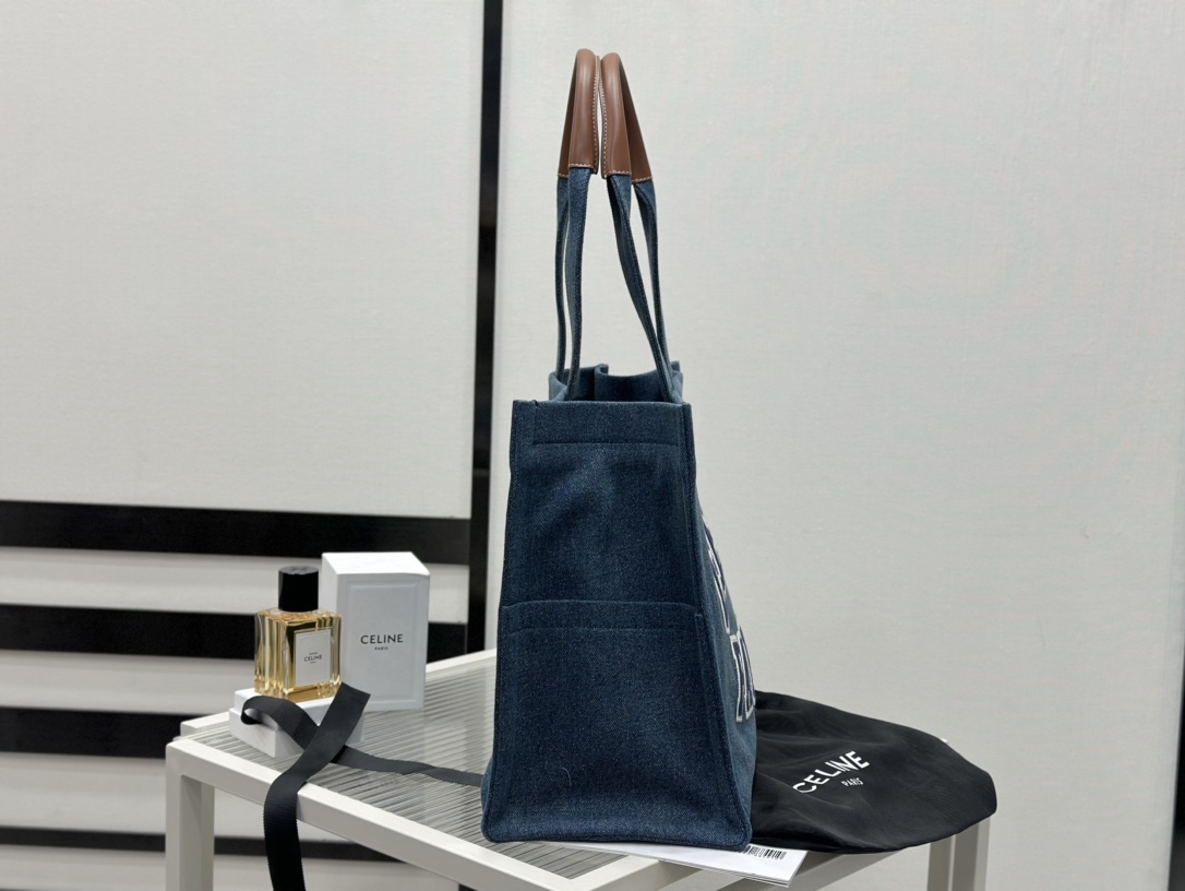 Celine Denim Tote Large, Denim Fabric, Leather Trim, Denim Lining  