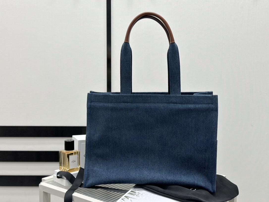 Celine Denim Tote Large, Denim Fabric, Leather Trim, Denim Lining  