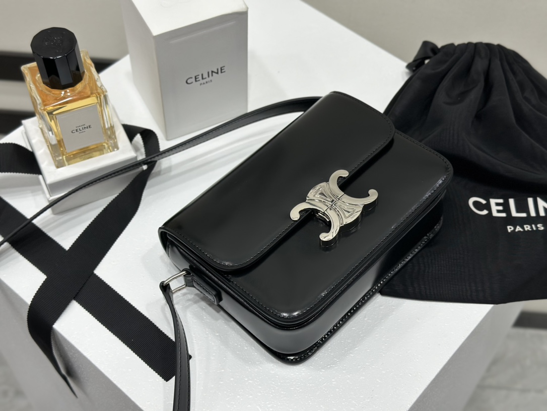 Celine | Triomphe Black Silver Box Bag