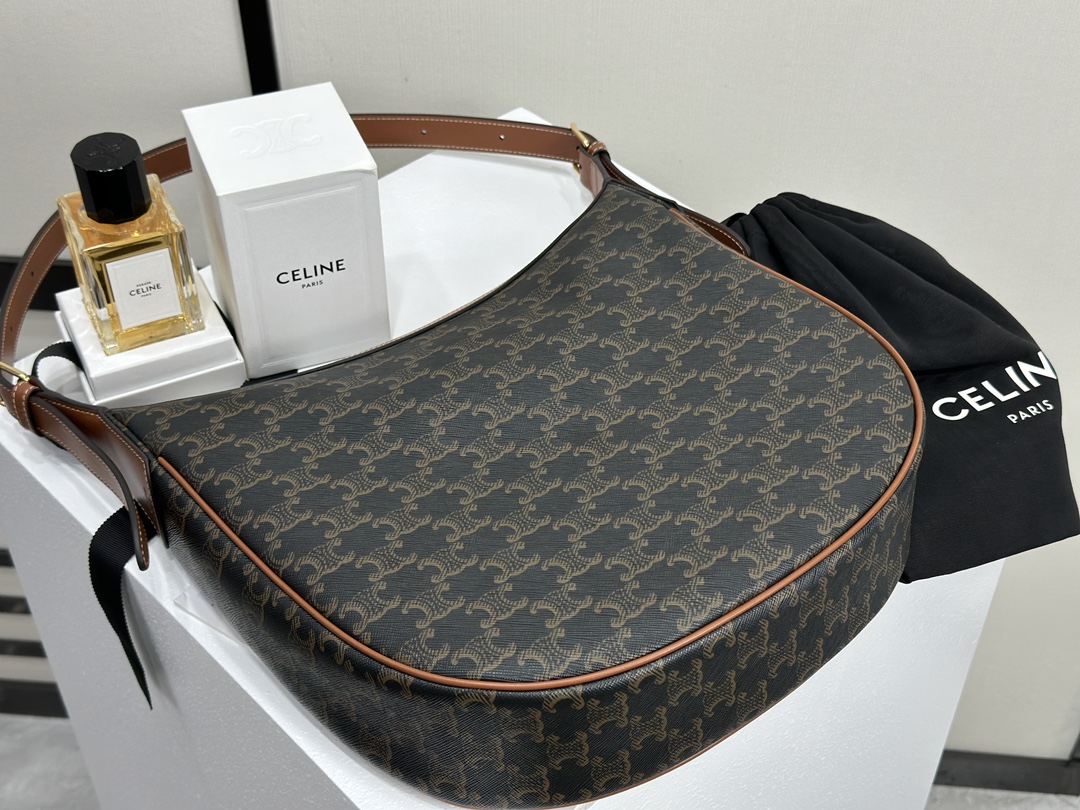 Celine Heloise Logo Print Leather Handbag  