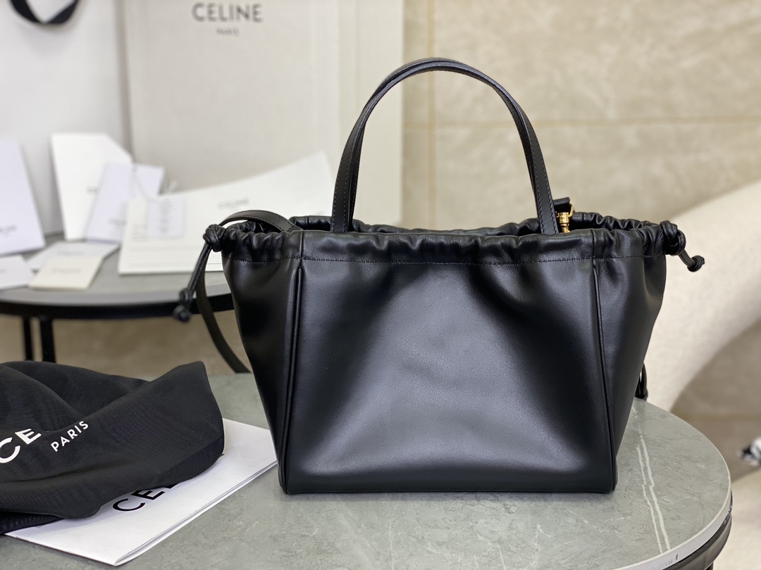 Celine New Full Leather Drawstring Bag, Small Size, Cowhide Leather with Suede Leather Lining  