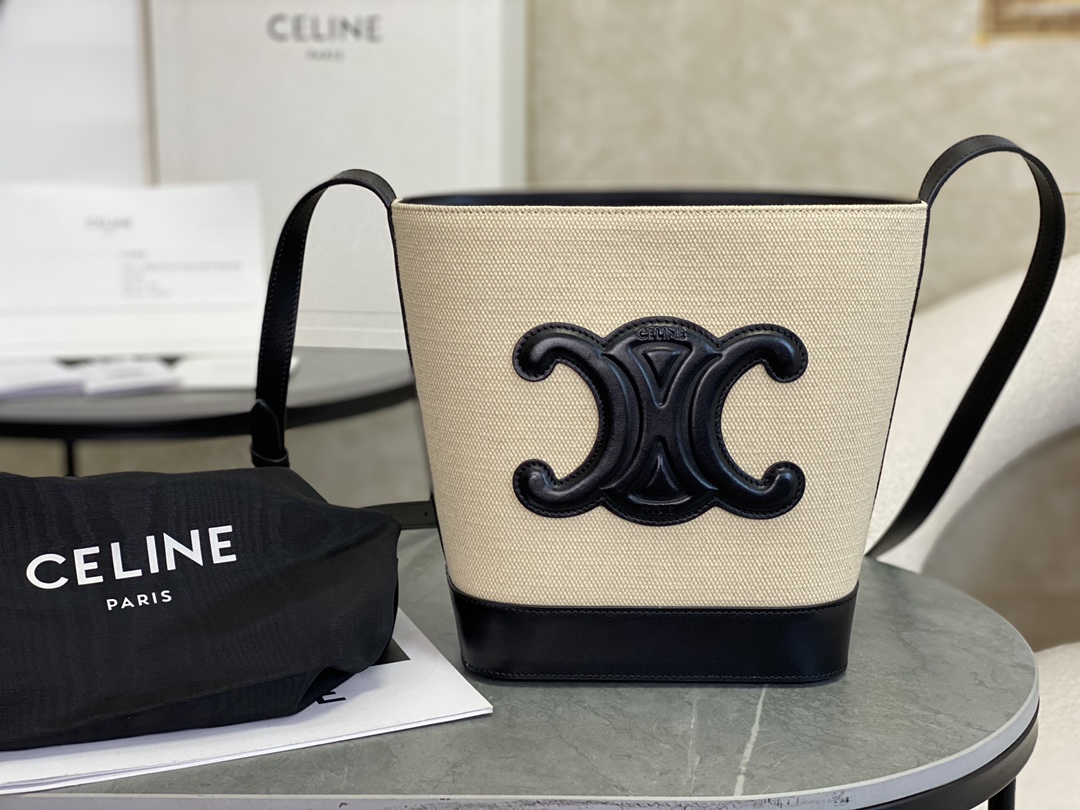 Celina Triomphe Canvas Small Bucket, Imported Leather Material