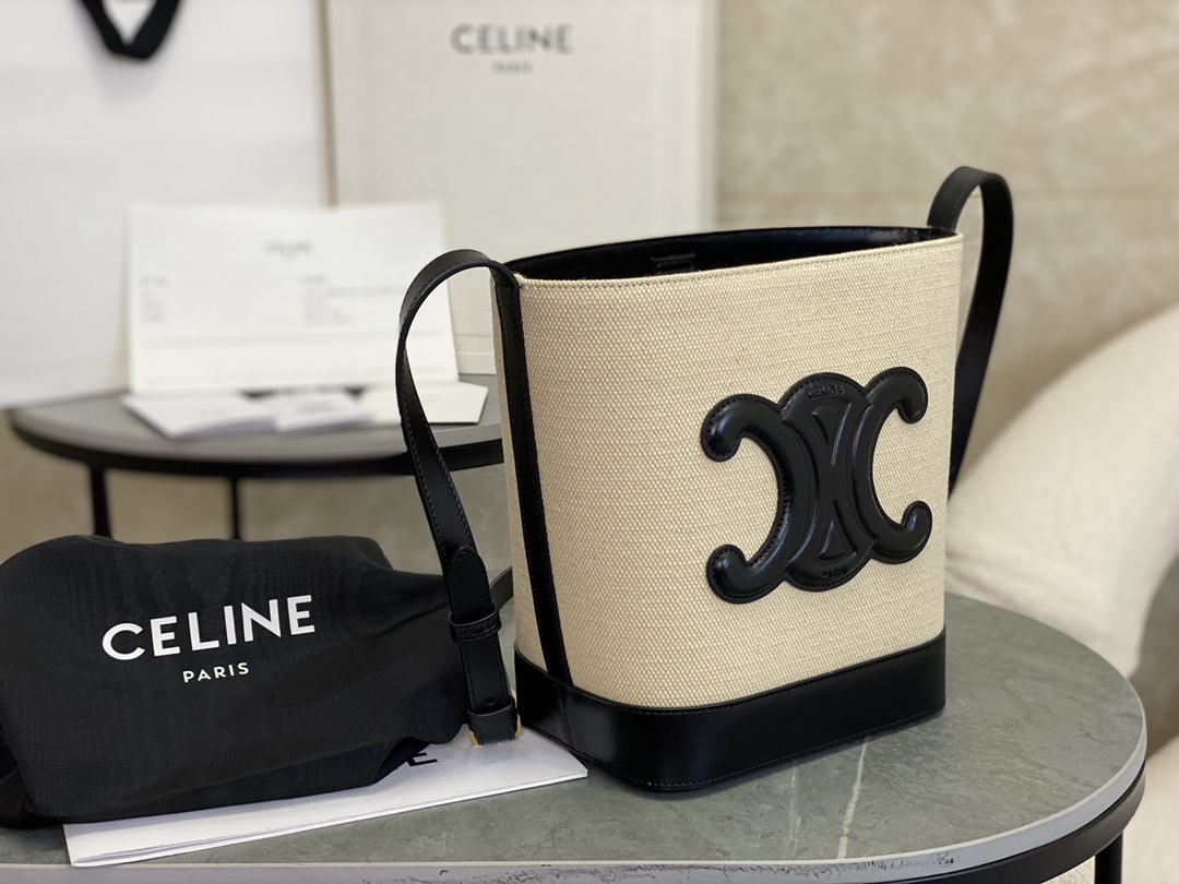 Celina Triomphe Canvas Small Bucket, Imported Leather Material