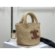 Triomphe Small Classic Plant Material and Soft Leather Tote Bag, Handwoven Handbag