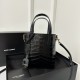 YSL Mini Tote Shopping Bag in New Mini Toile Shoppin style, crafted from crocodile-patterned cowhide,  