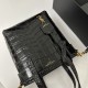 YSL Mini Tote Shopping Bag in New Mini Toile Shoppin style, crafted from crocodile-patterned cowhide,  