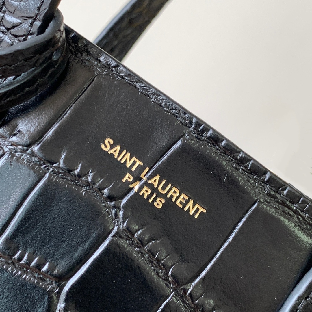 YSL Mini Tote Shopping Bag in New Mini Toile Shoppin style, crafted from crocodile-patterned cowhide,  