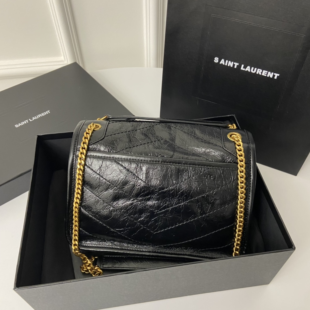 Gold chain YSL NIK, grab wrinkle oil wax cowhide,  crease semi-matte effect