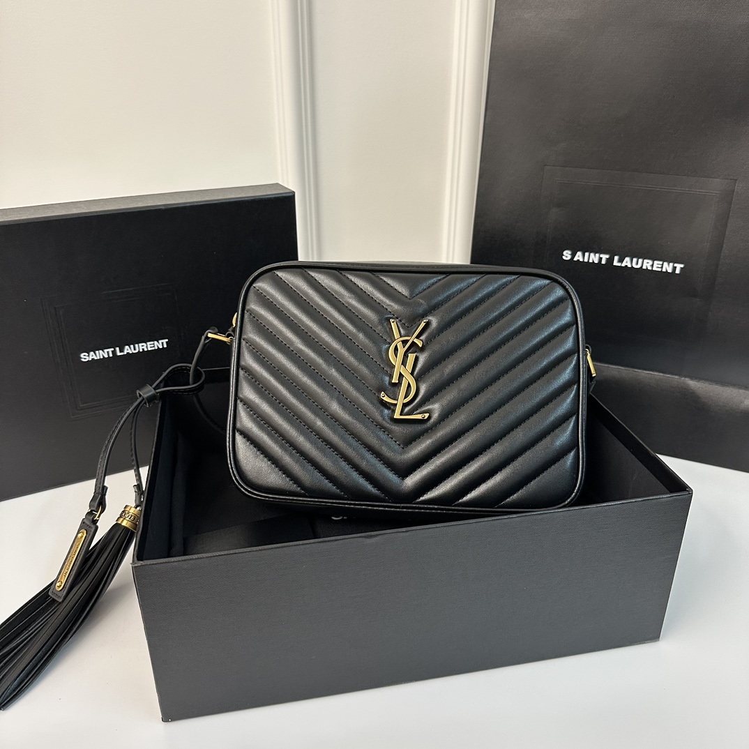 Black YSL Loulou Stitched Camera Bag, Detachable Tassel  