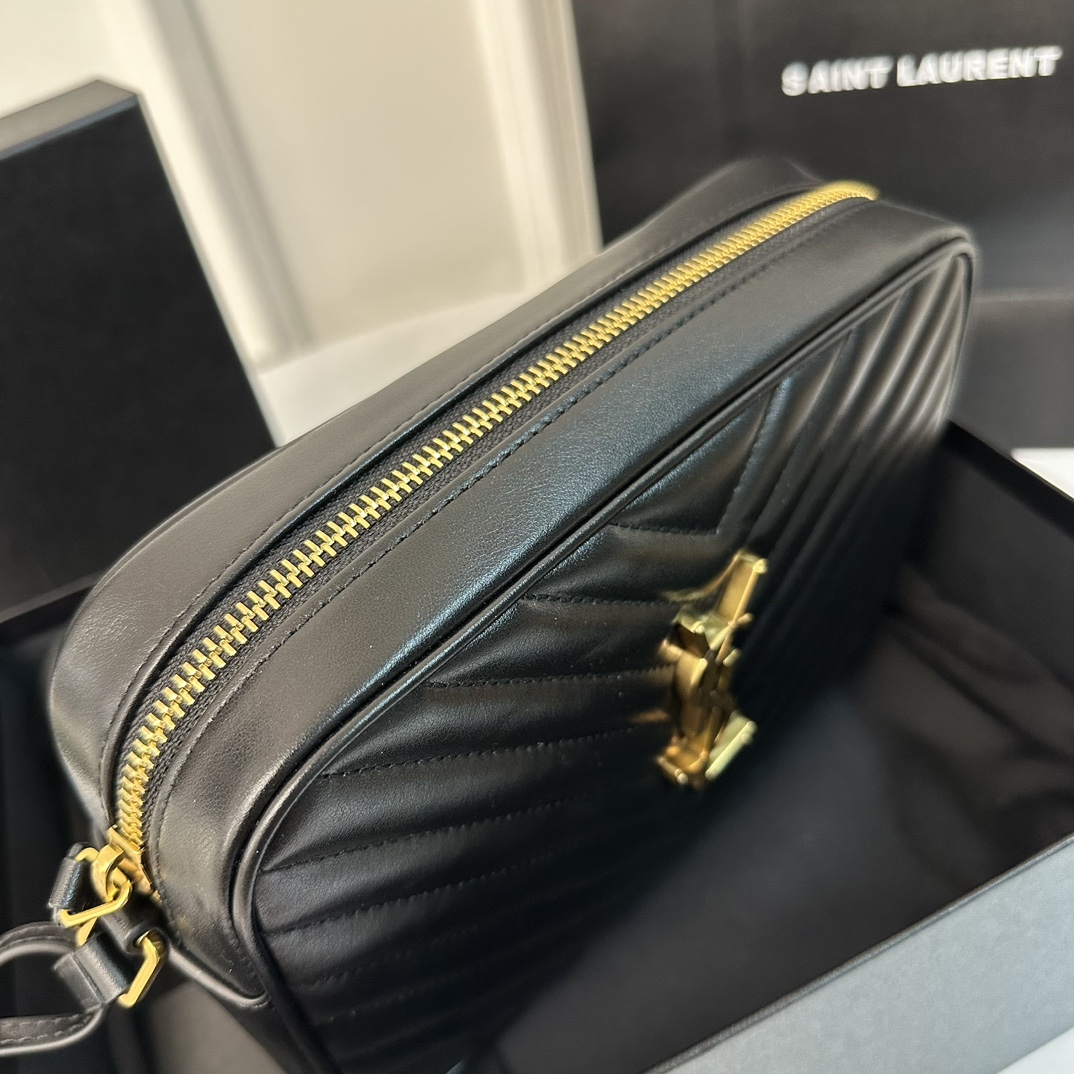 Black YSL Loulou Stitched Camera Bag, Detachable Tassel  