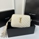 White YSL Loulou Stitched Camera Bag, Detachable Tassel  