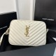 White YSL Loulou Stitched Camera Bag, Detachable Tassel  