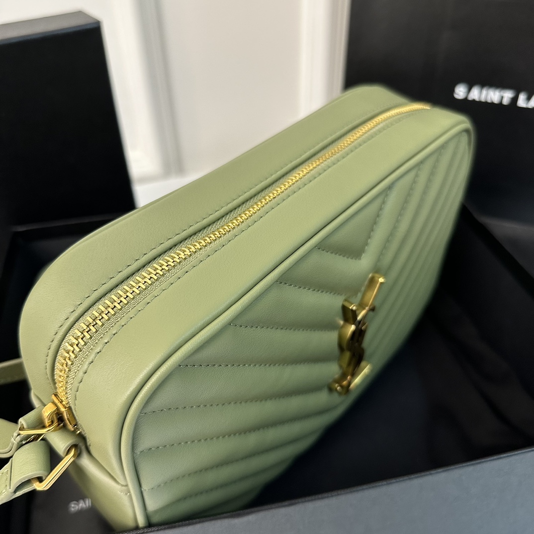 Green YSL Loulou Stitched Camera Bag, Detachable Tassel  