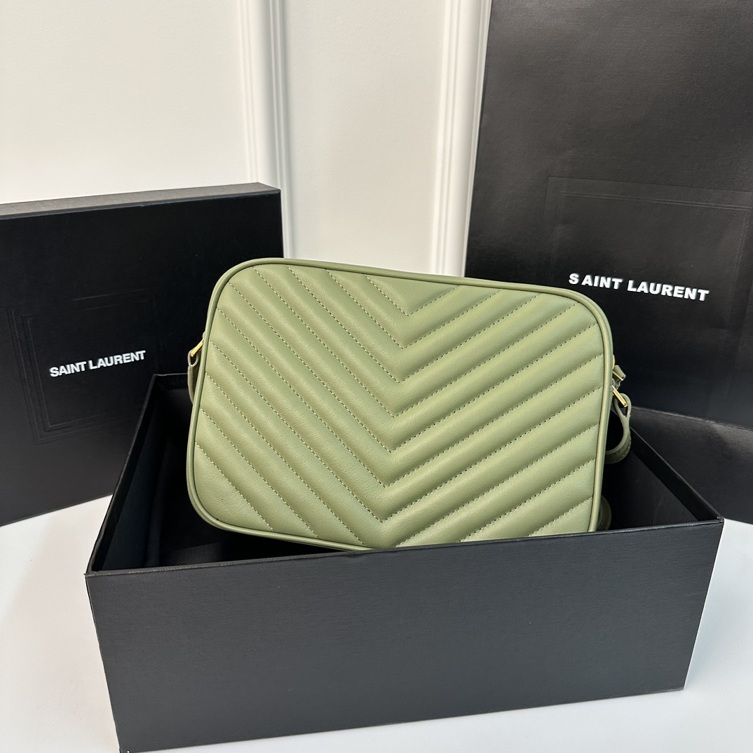 Green YSL Loulou Stitched Camera Bag, Detachable Tassel  