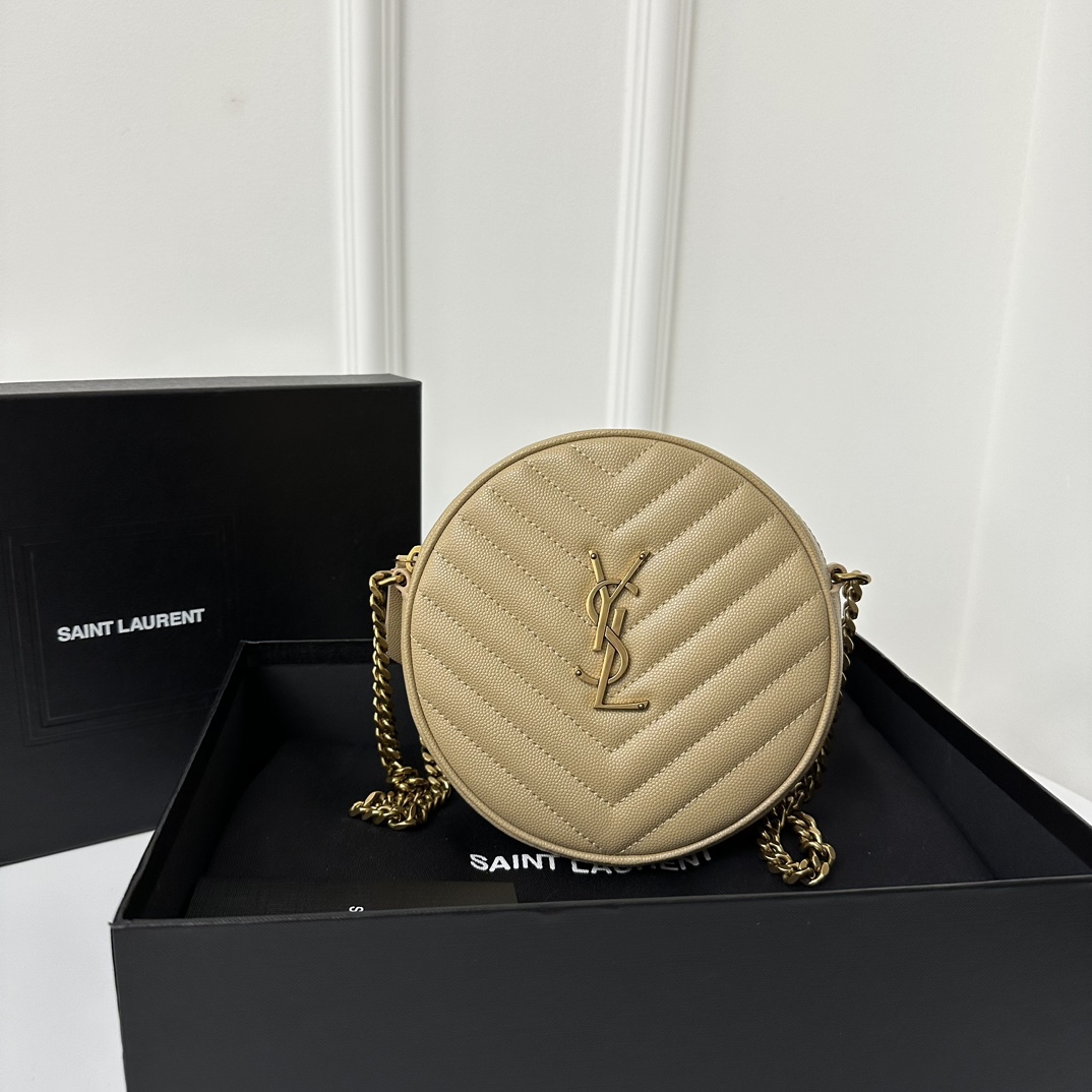 YSL Vinyle Cute Small Round Bag, Imported High-Quality Caviar Leather  