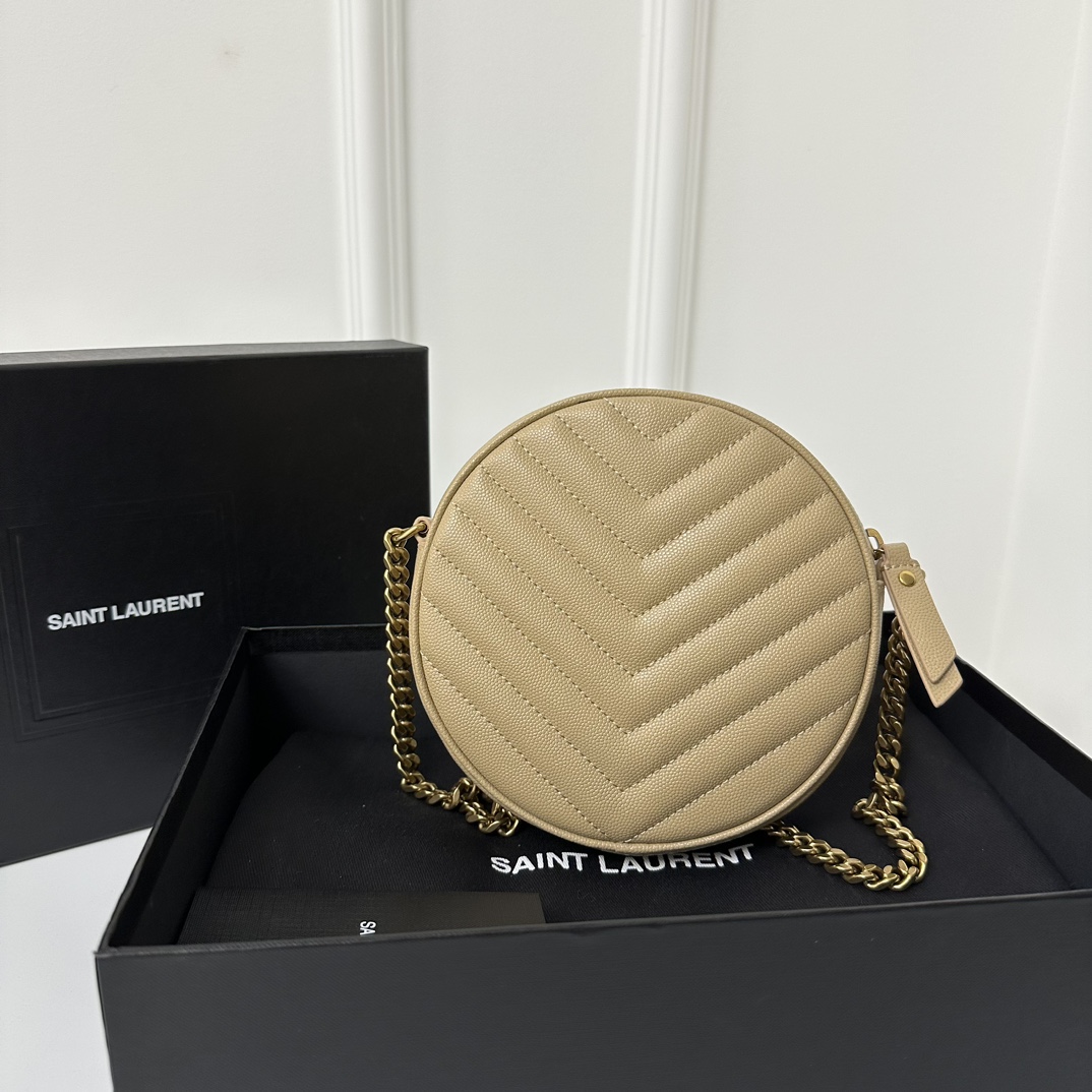 YSL Vinyle Cute Small Round Bag, Imported High-Quality Caviar Leather  