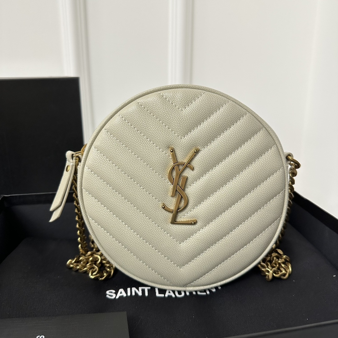 YSL Vinyle Cute Small Round Bag, Imported High-Quality Caviar Leather  