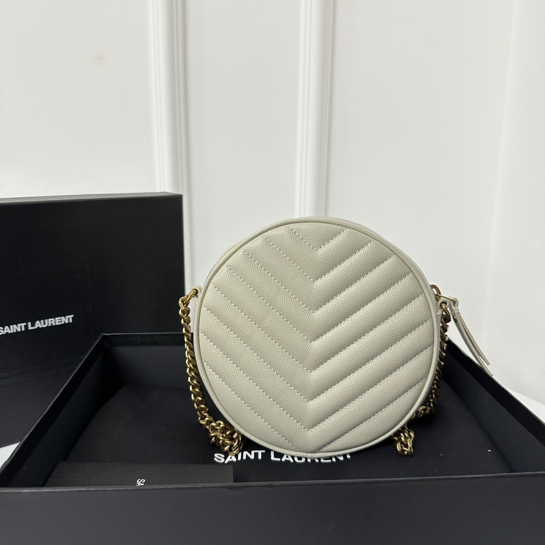 YSL Vinyle Cute Small Round Bag, Imported High-Quality Caviar Leather  