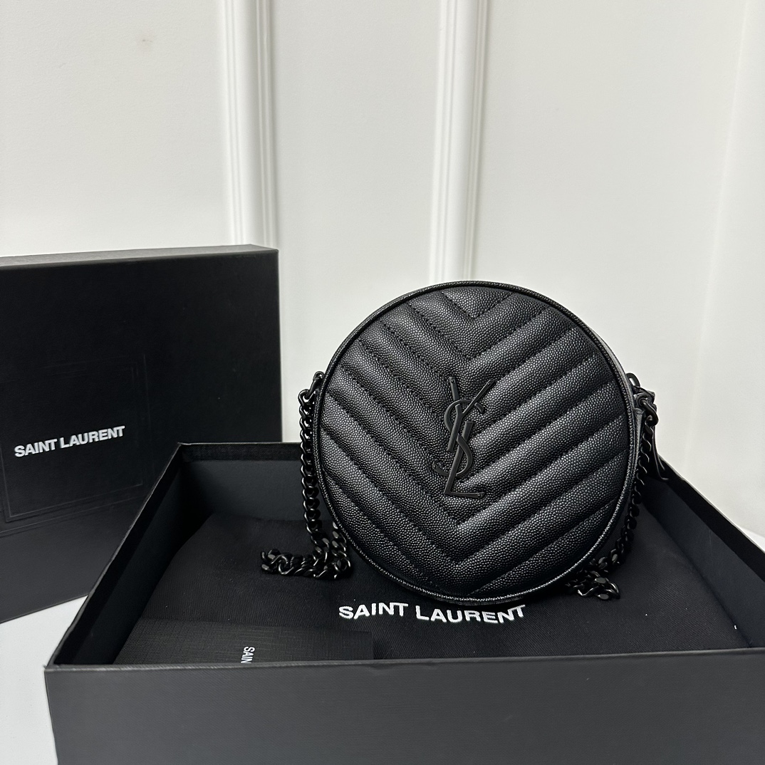 YSL Vinyle Cute Small Round Bag, Imported High-Quality Caviar Leather  