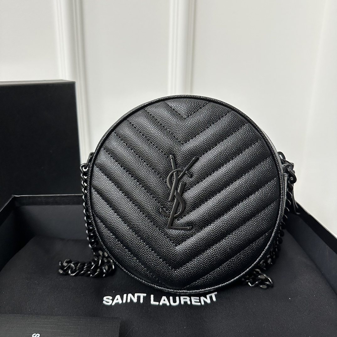 YSL Vinyle Cute Small Round Bag, Imported High-Quality Caviar Leather  