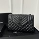 YSL Envelope 24CM Bag, Calfskin, V-Pattern Quilted Caviar Embossed Leather  