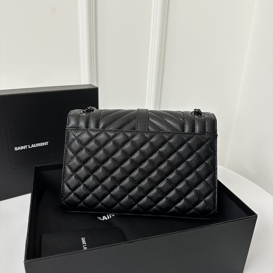 YSL Envelope 24CM Bag, Calfskin, V-Pattern Quilted Caviar Embossed Leather  