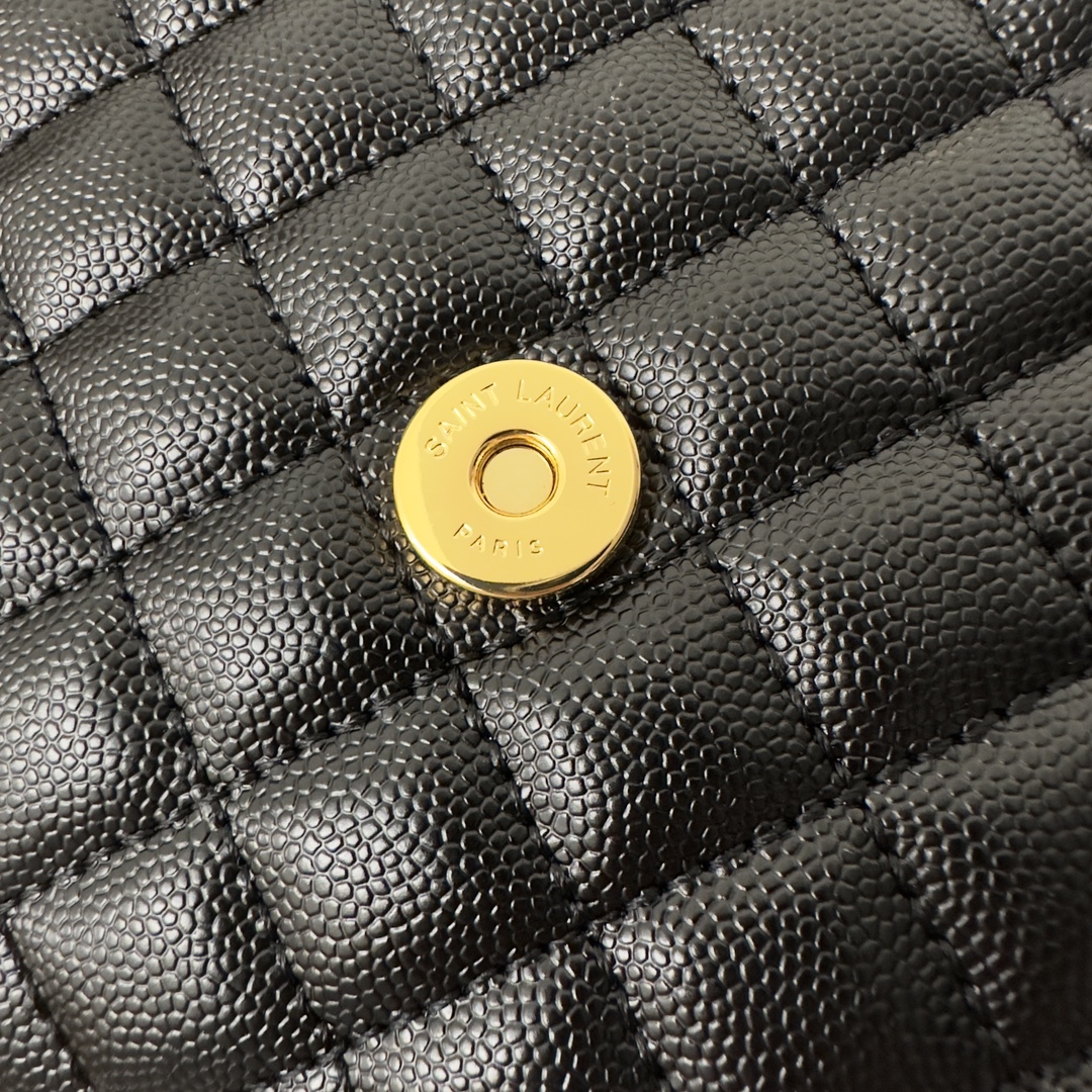 YSL Envelope 24CM Bag, Calfskin, V-Pattern Quilted Caviar Embossed Leather  