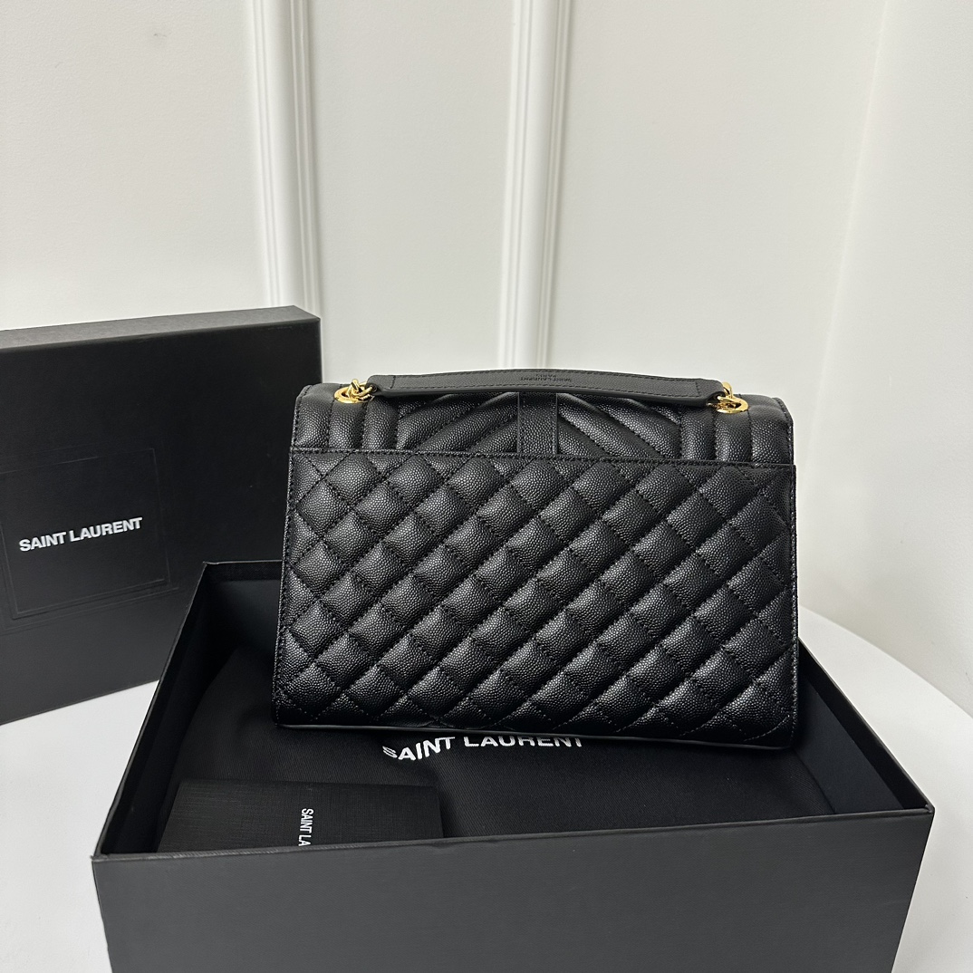 YSL Envelope 24CM Bag, Calfskin, V-Pattern Quilted Caviar Embossed Leather  