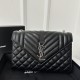 YSL Envelope 24CM Bag, Calfskin, V-Pattern Quilted Caviar Embossed Leather  