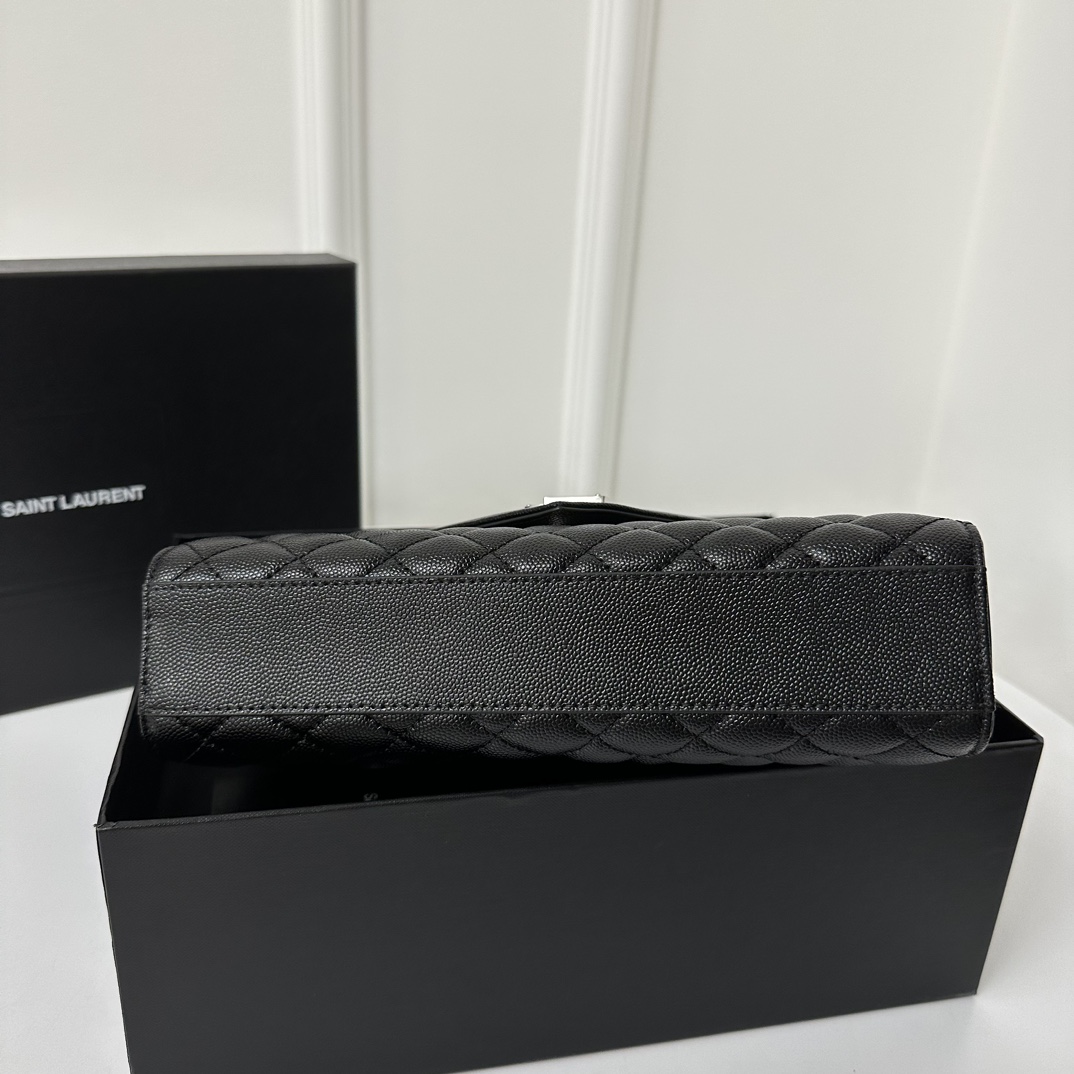 YSL Envelope 24CM Bag, Calfskin, V-Pattern Quilted Caviar Embossed Leather  