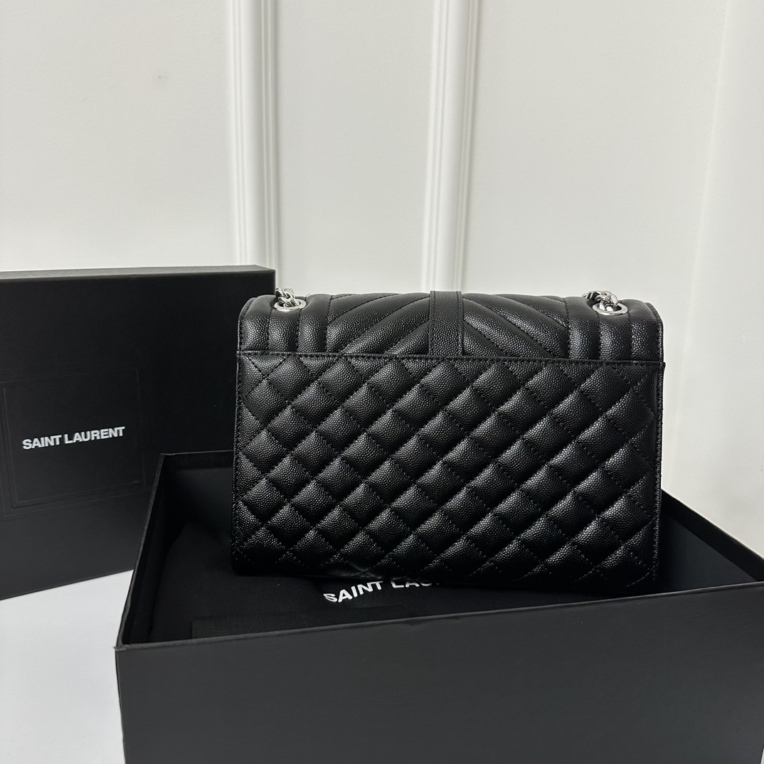 YSL Envelope 24CM Bag, Calfskin, V-Pattern Quilted Caviar Embossed Leather  