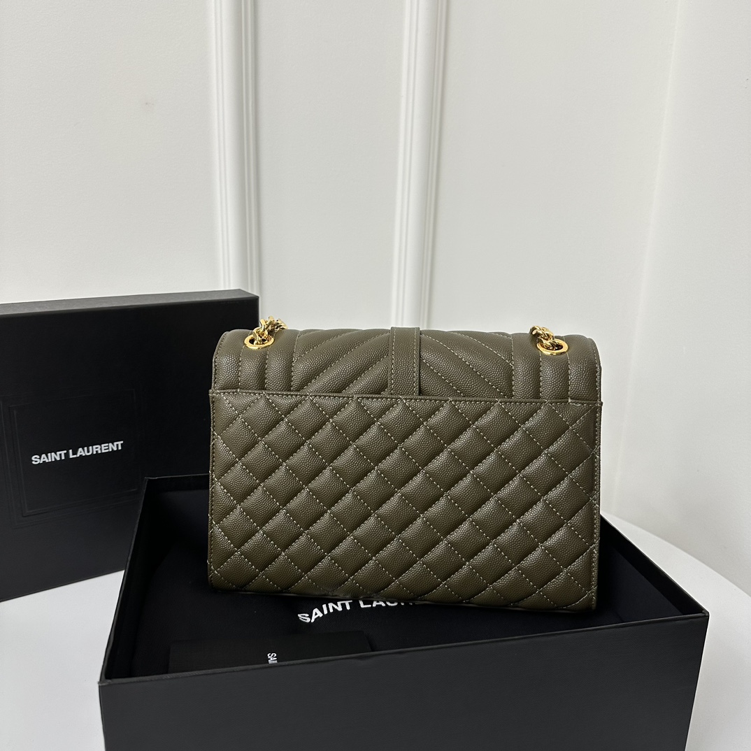 YSL Envelope 24CM Bag, Calfskin, V-Pattern Quilted Caviar Embossed Leather  