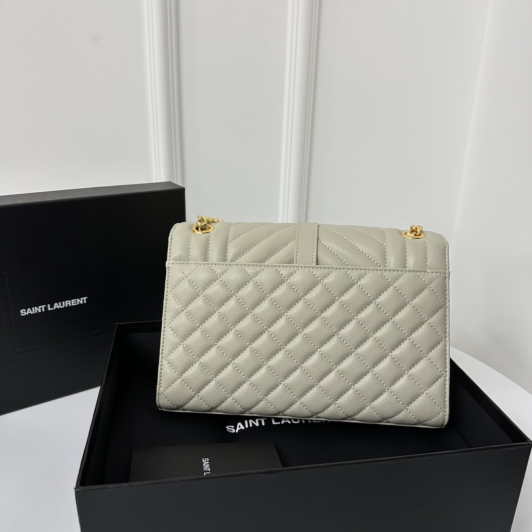 YSL Envelope 24CM Bag, Calfskin, V-Pattern Quilted Caviar Embossed Leather  