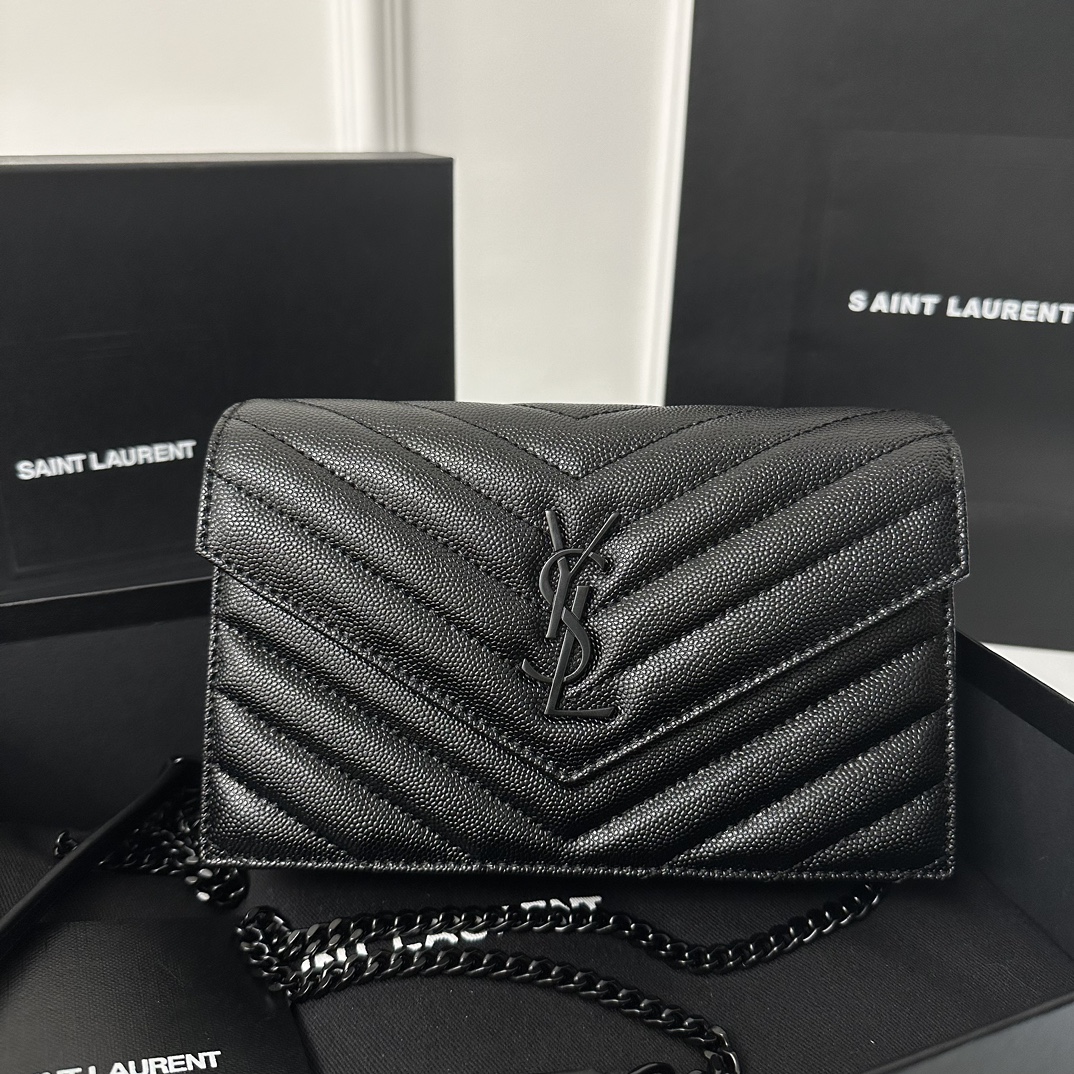 YSL Monogram WOC 19cm, Classic Scratch-Resistant Caviar Leather  