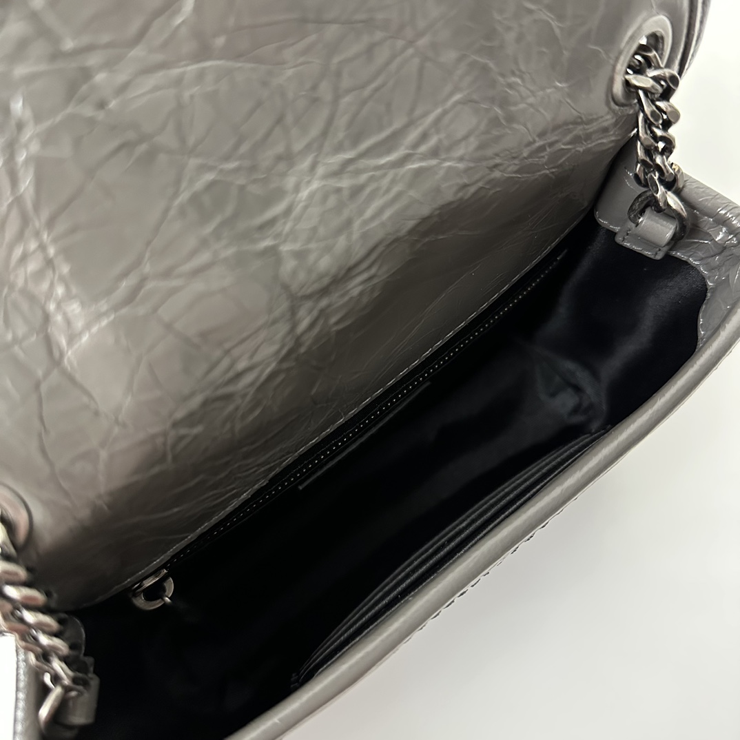 YSL Nikki Chain Wallet, Imported Oil Wax Wrinkle Cowhide  